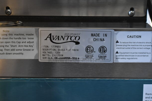 BRAND NEW SCRATCH AND DENT! 2022 Avantco 177P85S Stainless Steel Commercial Countertop Double Panini Press. 120 Volts, 1 Phase. Tested and Working! - Image 6 of 6