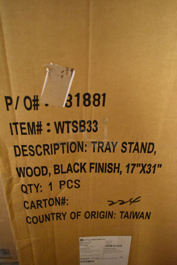 2 BRAND NEW SCRATCH AND DENT! American Metalcraft WTSB33 31" Black Wood Folding Tray Stand with Black Straps. 2 Times Your Bid! - Image 3 of 4
