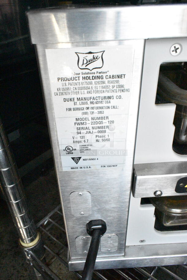 Duke FWM3-22DQ5-120 Stainless Steel Commercial Countertop Dedicated Holding Bin. 120 Volts, 1 Phase. Tested and Working! - Image 6 of 6