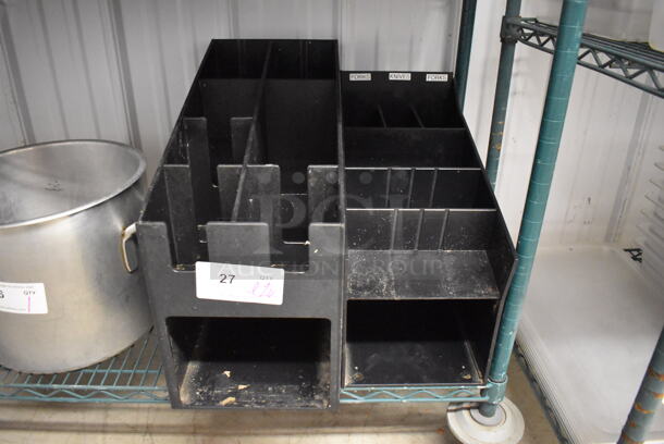 ALL ONE MONEY! Lot of 2 Black Poly Multi Compartment Bins. 9.5x19.5x17, 8x17x15