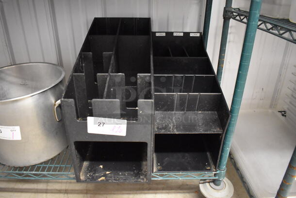 ALL ONE MONEY! Lot of 2 Black Poly Multi Compartment Bins. 9.5x19.5x17, 8x17x15 - Image 1 of 4
