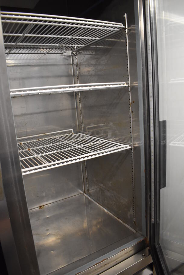 Maxx Cold MXCR-49GD Stainless Steel Commercial 2 Door Reach In Cooler Merchandiser w/ Poly Coated Racks on Commercial Casters. 115 Volts, 1 Phase. 54x32x83. Tested and Working! - Image 5 of 6