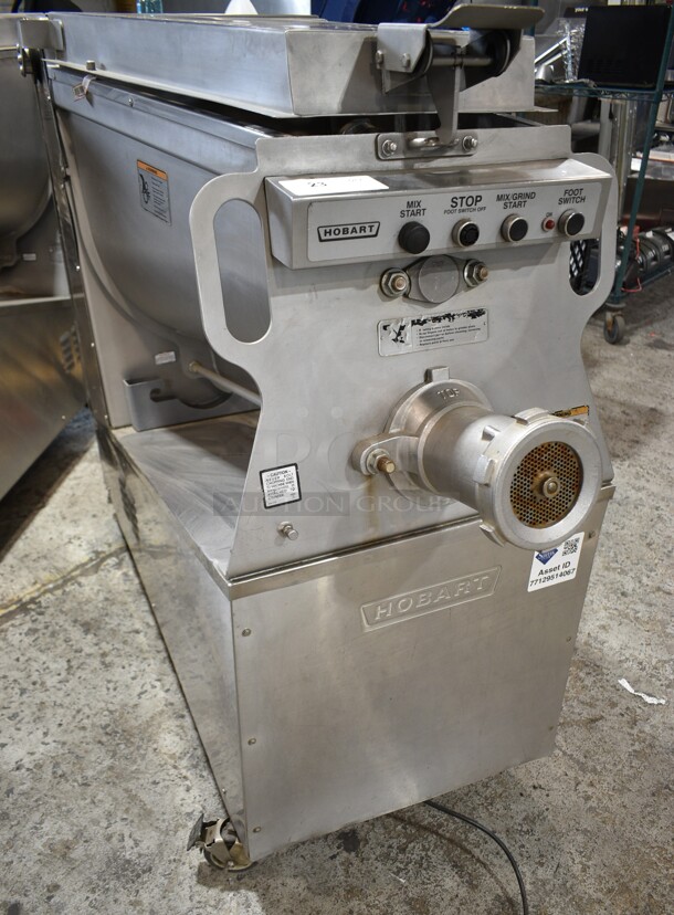 Hobart MG2032 Metal Commercial Floor Style Electric Powered Meat Mixer Grinder on Commercial Casters. 208 Volts, 3 Phase. Tested and Working! - Image 1 of 6