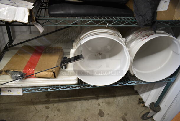 ALL ONE MONEY! Tier Lot of BRAND NEW SCRATCH AND DENT! Various Items Including 4 San Jamar CB182412WH Cut-N-Carry® 24" x 18" x 1/2" White Cutting Board with Hook, 176RNDWH22 White Round Polypropylene Food Storage Container, Poly White Buckets - Image 1 of 12