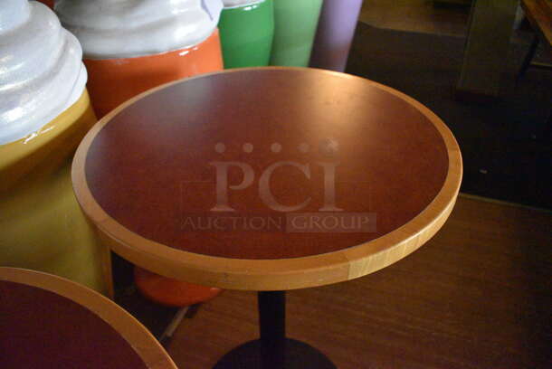 3 Brown Round Bar Height Tables on Black Metal Table Base. BUYER MUST REMOVE. 30x30x43. 3 Times Your Bid! (Susquehanna Ale House) - Image 3 of 4
