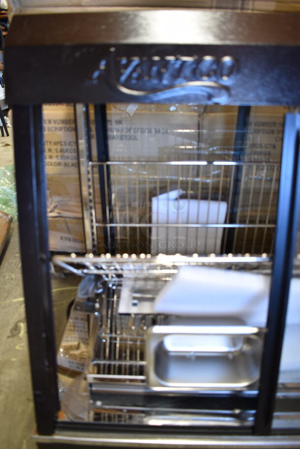 BRAND NEW SCRATCH AND DENT! 2023 Avantco 177HDC26 Metal Commercial 26" Self/Full Service 3 Shelf Countertop Heated Display Case with Sliding Doors. See Pictures For Broken Front Glass. 120 Volts, 1 Phase. Tested and Working! - Image 6 of 8