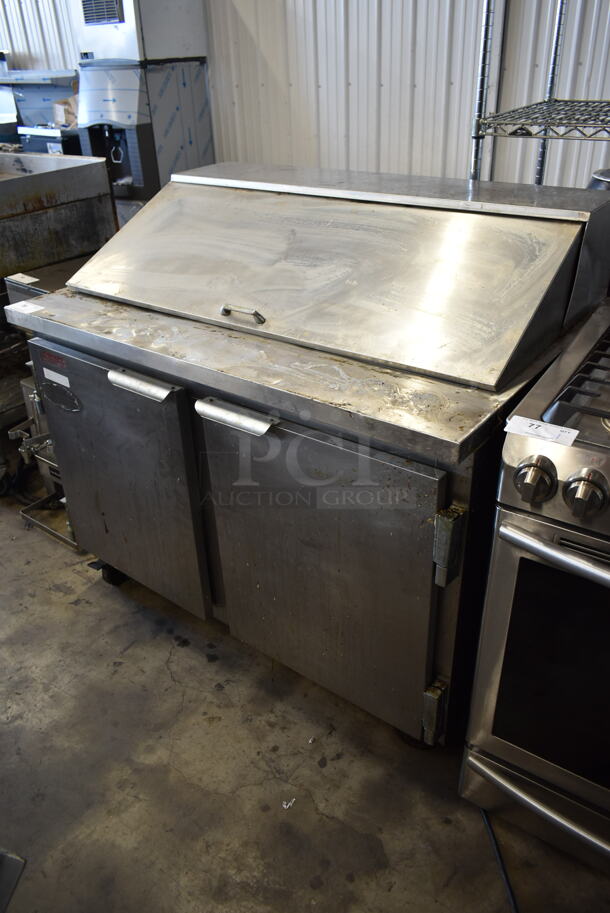 2013 Leader ESLM48S/C Stainless Steel Commercial Sandwich Salad Prep Table Bain Marie Mega Top on Commercial Casters. 115 Volts, 1 Phase. Tested and Working! - Image 1 of 7