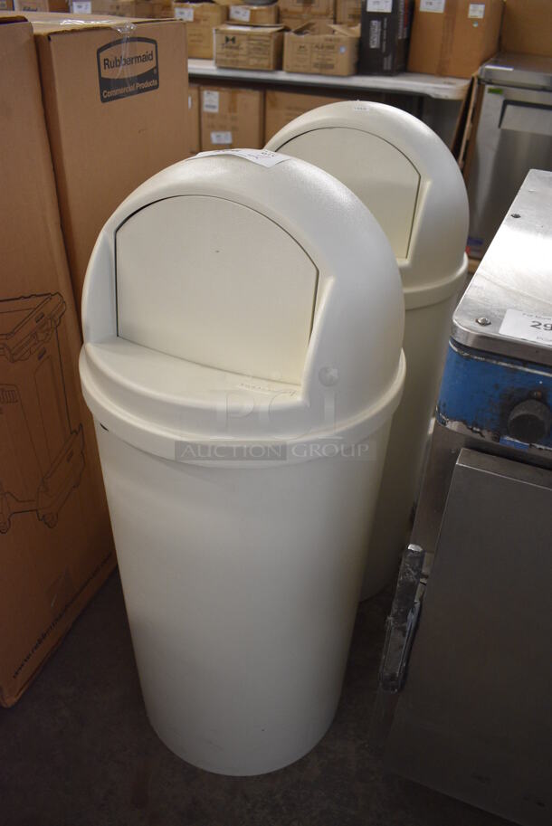 2 BRAND NEW! Rubbermaid White Poly Trash Cans. 14x14x37. 2 Times Your Bid! - Image 2 of 3