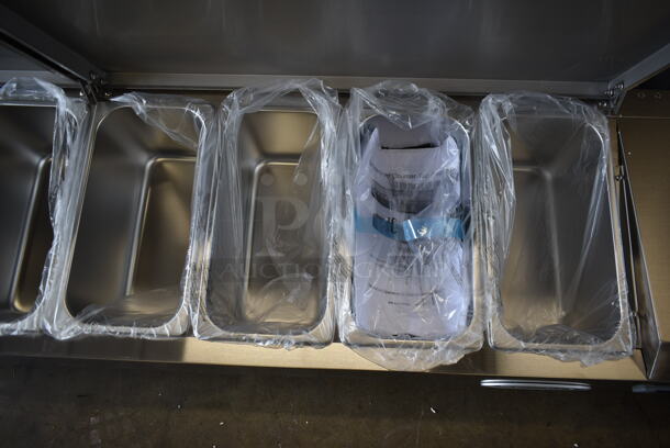 BRAND NEW SCRATCH AND DENT! 2022 KoolMore SCDC-8P-SSL Stainless Steel Commercial Countertop Refrigerated Rail w/ 2 Lids and Drop In Bins. 115 Volts, 1 Phase. Tested and Working! - Image 5 of 6