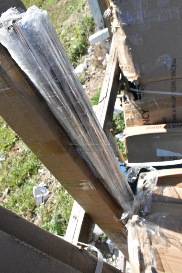 5 BRAND NEW SCRATCH AND DENT! Items Including 600STR62KD Regency 62" Tubular Rack Wall Mounted Shelf, 600DOS1284 Regency Stainless Steel Double Deck Overshelf - 12" x 84" x 32", 460EGP74 Regency 74" NSF Green Epoxy Post, 460EGPC64 Regency 64" NSF Green Epoxy Mobile Shelving Post, 357FBT2084A0 BASE&TOP PLATE UR22. 5 Times Your Bid!  - Image 5 of 7