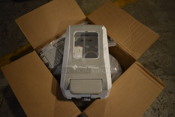6 BRAND NEW IN BOX! Prime Source Gray and White Poly Wall Mount Hand Soap Dispensers. 6.5x5x11.5. 6 Times Your Bid! - Image 2 of 4