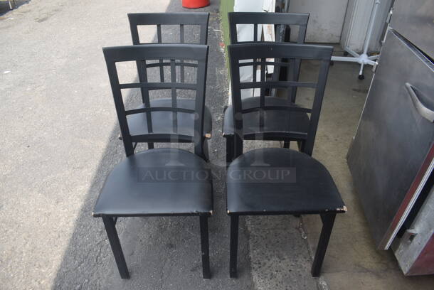 4 Black Lattice Back Chairs With Cushioned Seats. 4 Times Your Bid!  Cosmetic Condition May Vary.  