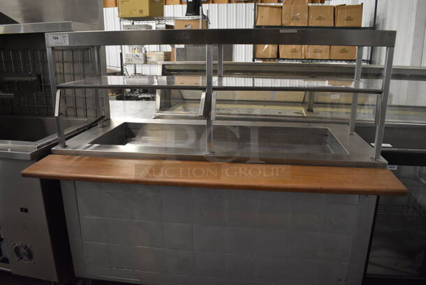 Servolift Model 502-2R Stainless Steel Commercial Refrigerated Buffet Station w/ Sneeze Guard and Cutting Board on Commercial Casters. 115 Volts, 1 Phase. 62x38x58. Tested and Working!