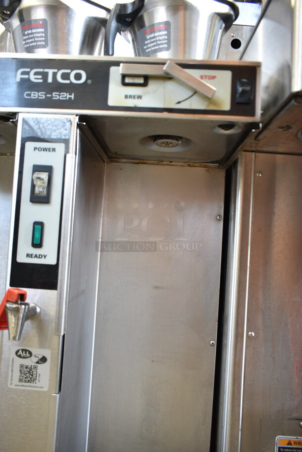 Fetco CBS-52H15 Stainless Steel Commercial Countertop Double Coffee Machine w/ Hot Water Dispenser and 2 Metal Brew Baskets. 120/208-240 Volts, 1 Phase.  - Image 4 of 7