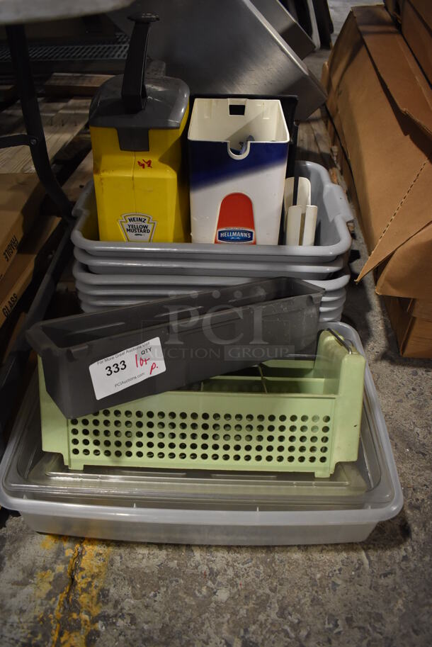 ALL ONE MONEY! Lot of Various Poly Pieces Including Mustard Pump and Gray Poly Bus Bins - Image 1 of 3