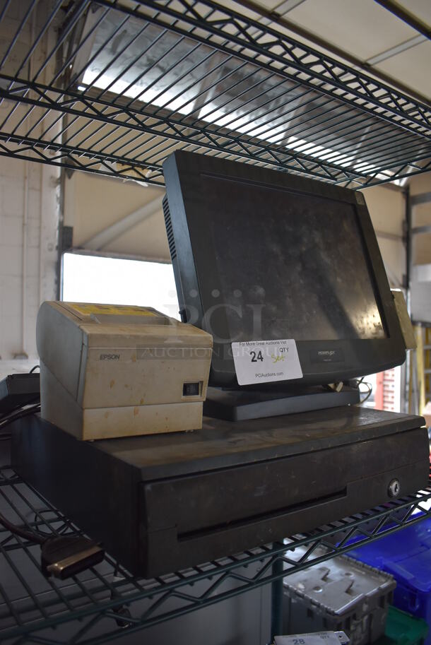 ALL ONE MONEY! Lot of Posiflex 15" POS Monitor w/ Epson M129B Receipt Printer and Metal Cash Drawer - Image 2 of 5