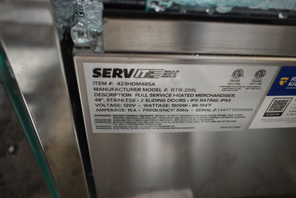 BRAND NEW SCRATCH AND DENT! ServIt 423HDM48SA Stainless Steel Commercial Countertop Full Service Heated Merchandiser Display Case. See Pictures for Damage. 120 Volts, 1 Phase. Tested and Working!
 - Image 7 of 7