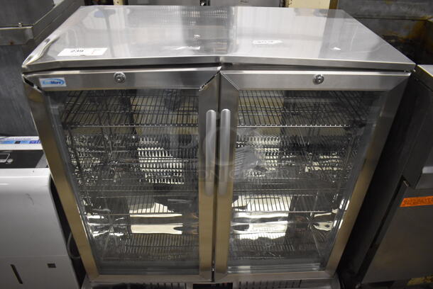 BRAND NEW SCRATCH AND DENT! KoolMore BC-2DSW-SS Stainless Steel Commercial 2 Door Reach In Cooler Merchandiser. 115 Volts, 1 Phase. 35.5x21x35.5. Tested and Working!
