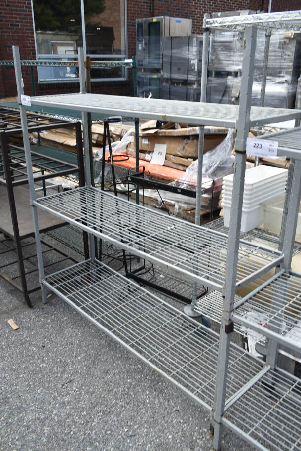 Gray Metal 3 Tier Shelving Unit. BUYER MUST DISMANTLE. PCI CANNOT DISMANTLE FOR SHIPPING. PLEASE CONSIDER FREIGHT CHARGES. - Image 2 of 4