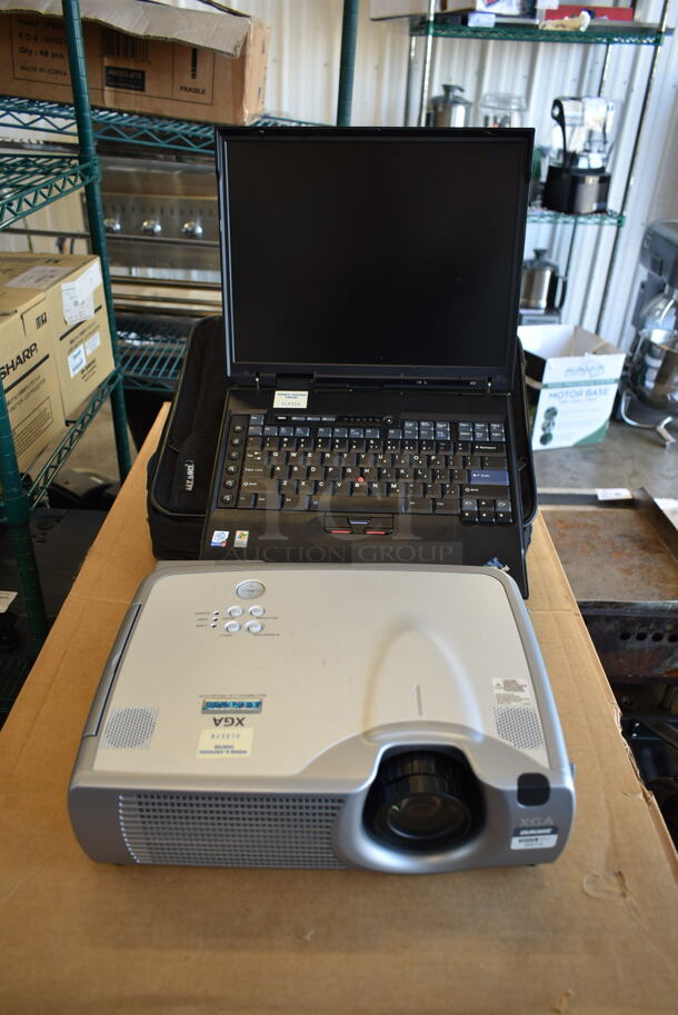 Hitachi CP-X430W LCD Projector and IBM Laptop in Bag. 100-120/200-240 Volts, 1 Phase. 