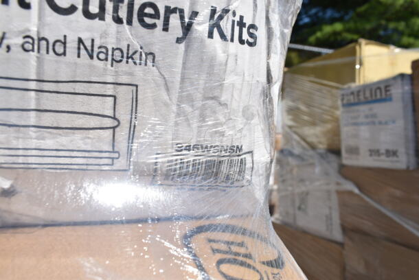 PALLET LOT of 15 BRAND NEW Boxes Including 2 Box 485UJ20NEON Choice 20" Neon Extra-Long Assorted Unwrapped Straw - 2000/Case, 346WSNSM Choice Medium Weight White Wrapped Plastic Spork, Straw, and Napkin Kit - 1000/Case, 129MCR32B Choice 32 oz. Black Round Microwavable Heavy Weight Container with Lid 7 1/4" - 150/Case, 760DOMELID16 Choice 12-22 oz. Translucent Cold Cup Dome Lid with Opening - 1000/Case. 15 Times Your Bid!  - Image 3 of 11