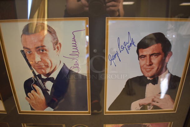 Framed Collage of 5 Autographed James Bonds Actors Including Sean Connery, Roger Moore, Timothy Dalton, Pierce Brosnan, and George Lazenby. Certificate of Authenticity is Attached To Back of Frame. - Image 5 of 9