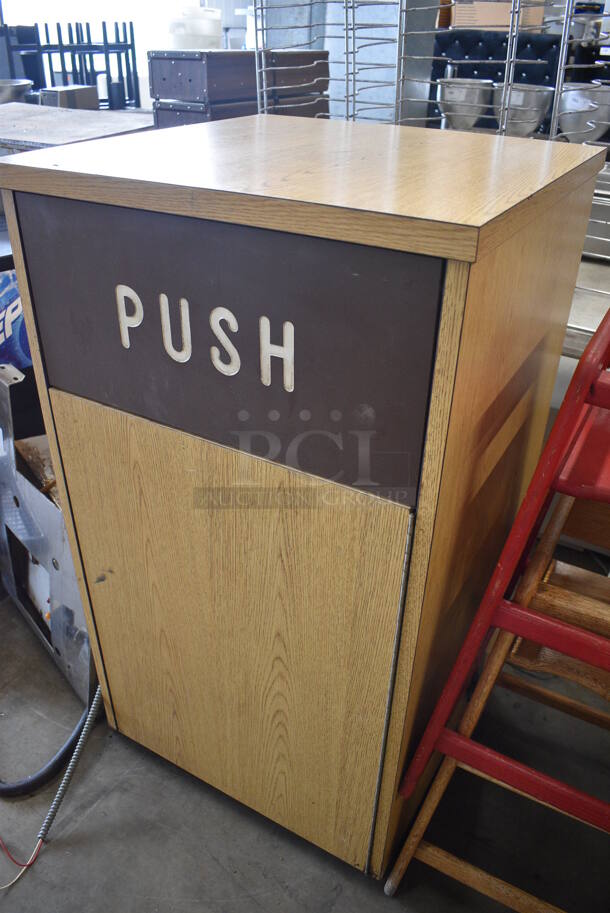 Wood Pattern Trash Can Shell w/ Trash Can, Door and Trash Deposit Flap. 24x24x43 - Image 2 of 4