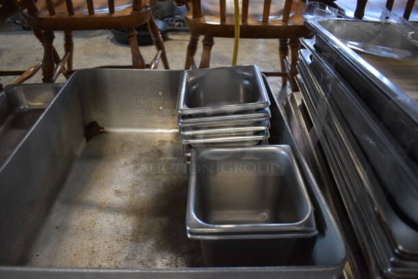 ALL ONE MONEY! Tier Lot of Various Items Including Stainless Steel Full Size Drop In Bins and Metal Baking Pan - Image 4 of 6