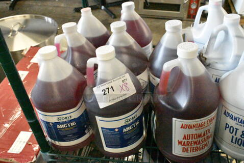 8 BRAND NEW SCRATCH AND DENT! 6 Noble Arctic Ice Machine Cleaner Concentrate and 2 999AUTODET1G Advantage Chemicals 1 gallon / 128 oz. Concentrated Liquid Dish Washing Machine Detergent. 8 Times Your Bid!