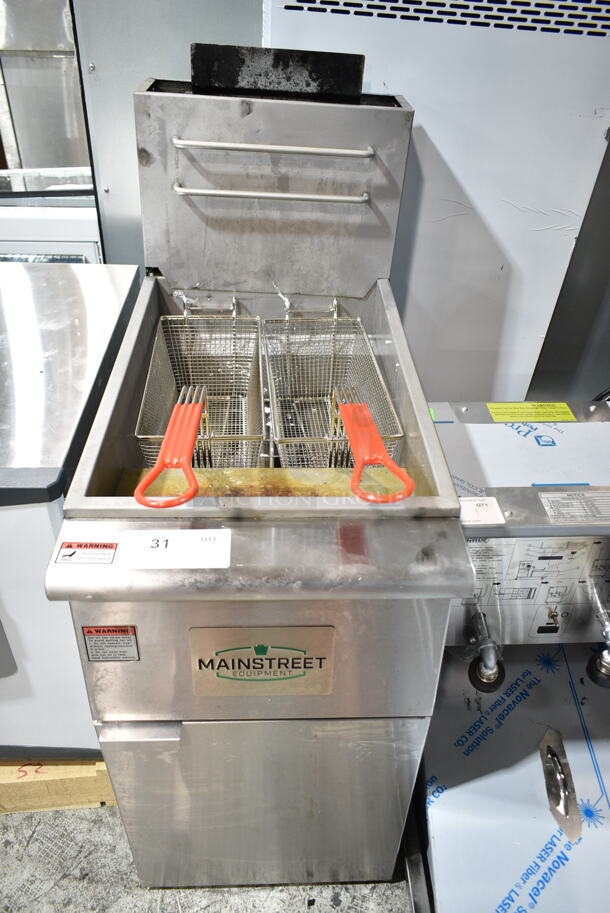 2023 Mainstreet 541FF40N Stainless Steel Commercial Floor Style Natural Gas Powered Deep Fat Fryer w/ 2 Metal Fry Baskets. 90,000 BTU.  - Image 2 of 6