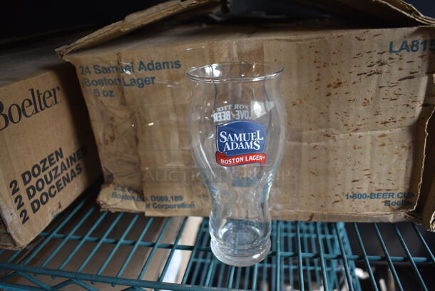 17 BRAND NEW IN BOX! Samuel Adams Boston Lager Beverage Glasses. 3.5x3.5x6.5. 17 Times Your Bid!