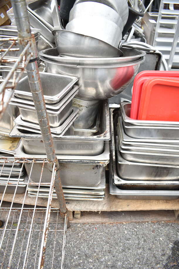 ALL ONE MONEY! PALLET LOT of Various Metal Items Including Drop In Bins, Stock Pot and Bowls.  - Image 4 of 11