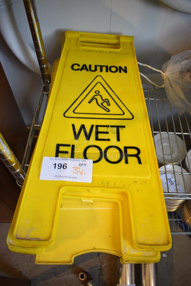 3 Yellow Poly Wet Floor Caution Signs. Includes 11x1x24. 3 Times Your Bid! - Image 1 of 3