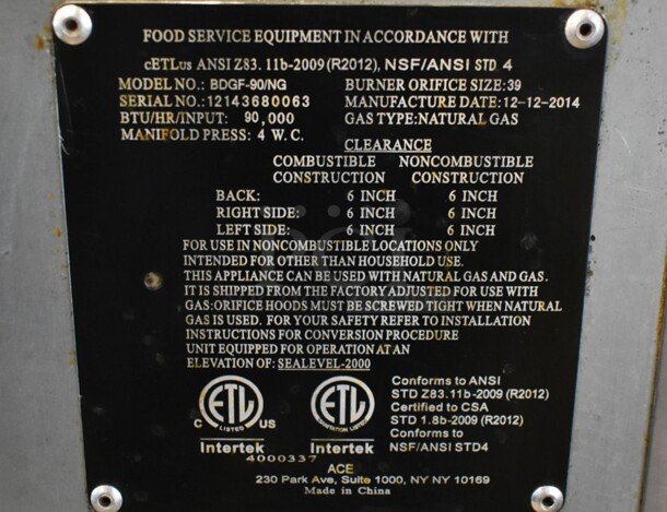 2014 Black Diamond BDGF-90/NG Stainless Steel Commercial Floor Style Natural Gas Powered Deep Fat Fryer. 90,000 BTU.  - Image 6 of 6