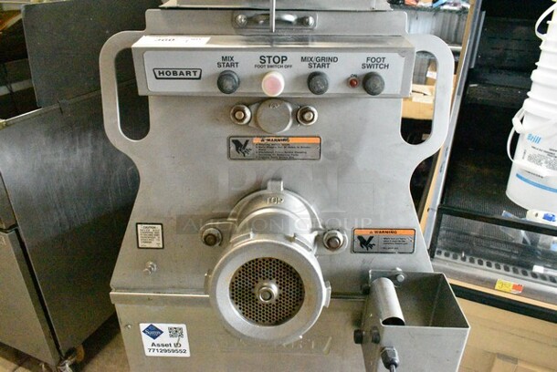 Hobart MG2032 Metal Commercial Floor Style Electric Powered Meat Mixer Grinder w/ Foot Pedal on Commercial Casters. 208 Volts, 3 Phase. Tested and Working! - Image 4 of 6