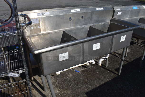 Stainless Steel Commercial 3 Bay Sink. 60x24x45. Bays 18x18x11