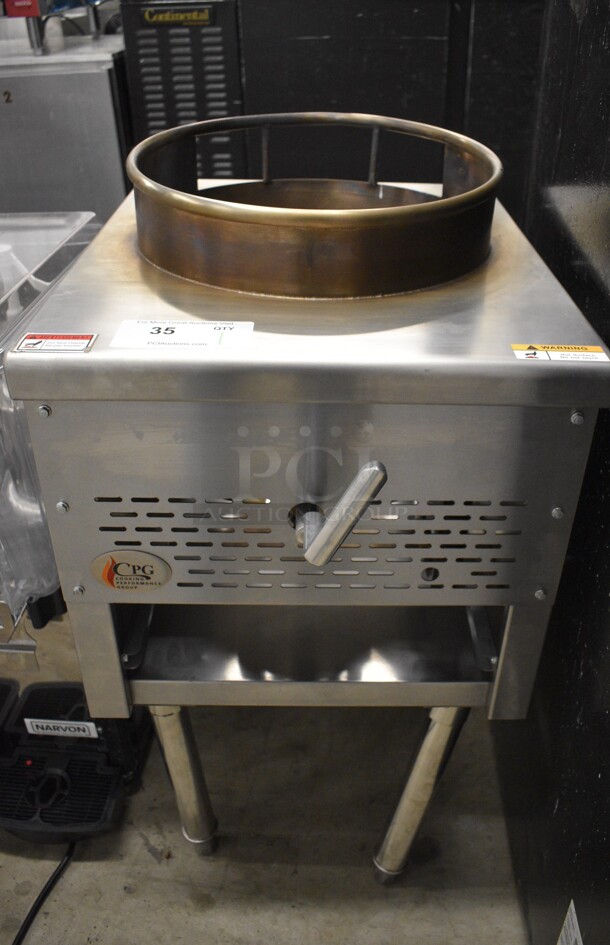 CPG Stainless Steel Commercial Countertop Gas Powered Single Burner Stock Pot Range. 17.5x23.5x34