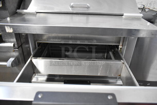 Beverage Air SPED72HC-12M-B Stainless Steel Commercial Sandwich Salad Prep Table Bain Marie Mega Top w/ 2 Drawers on Commercial Casters. 115 Volts, 1 Phase. Tested and Powers On But Does Not Get Cold - Image 4 of 6