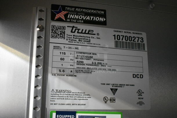 2023 True T-35-HC Stainless Steel Commercial 2 Door Reach In Cooler w/ Poly Coated Racks and Commercial Casters. 115 Volts, 1 Phase. Tested and Working! - Image 5 of 5