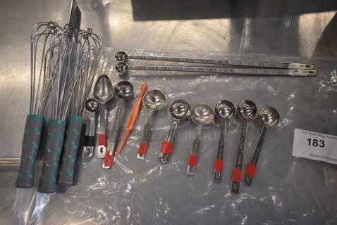 Lot of 15 BRAND NEW! Utensils; 3 Whisks and Measuring Spoons