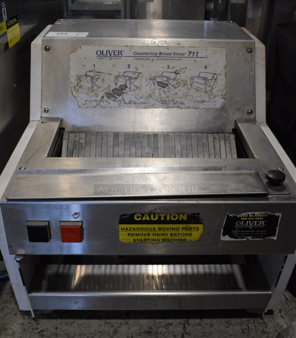 Oliver Model 711 Stainless Steel Commercial Bread Loaf Slicer. 115 Volts, 1 Phase. 23x28.5x21. Tested and Working!