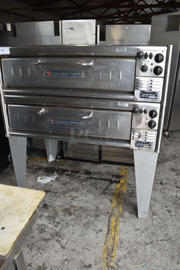 Bakers Pride Stainless Steel Commercial P1 Electric Powered Double Stack Pizza Oven With Baking Stones on Metal Legs. 208V/3 Phase. 2 Times Your Bid! 
