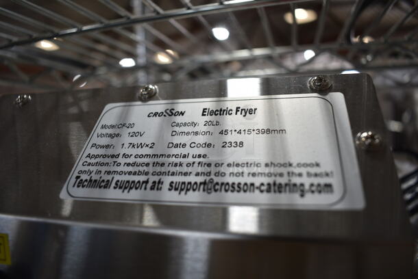 2023 Crosson CF-20 Stainless Steel Commercial Countertop Electric Powered 2 Bay Fryer w/ 2 Metal Fry Baskets. 120 Volts, 1 Phase. - Image 7 of 8