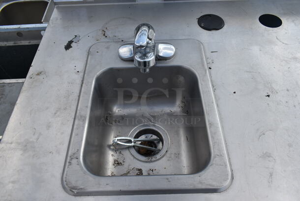 Duke Stainless Steel Commercial Counter w/ Sink Bay, Faucet, Handle, Back Splash and 2 Wood Pattern Doors. - Image 3 of 6