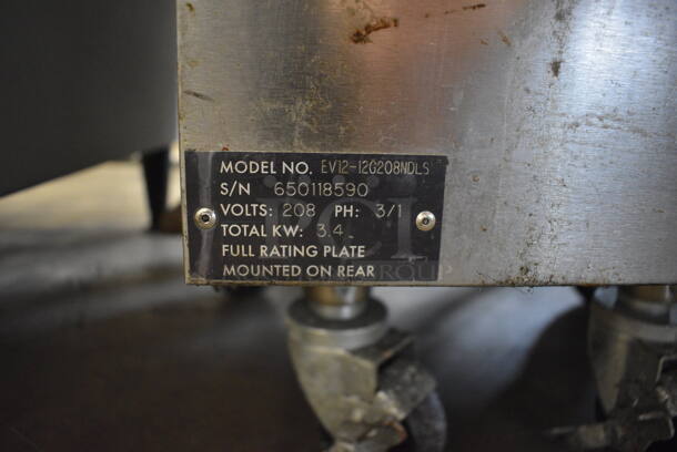 Vulcan Model EV12-12G208NDLS Stainless Steel Commercial Floor Style Electric Powered Flat Top Griddle w/ Panini Top on Commercial Casters. 208 Volts, 3/1 Phase. 15x40x47 - Image 6 of 6