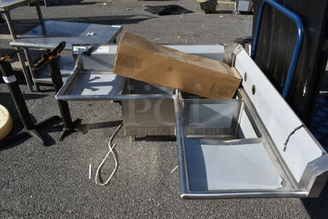 BRAND NEW SCRATCH AND DENT! Regency 600S3181818C Stainless Steel Commercial 3 Bay L Shaped Sink w/ Dual Drain Boards. Bays 17.5x18. Drain Boards 16x20