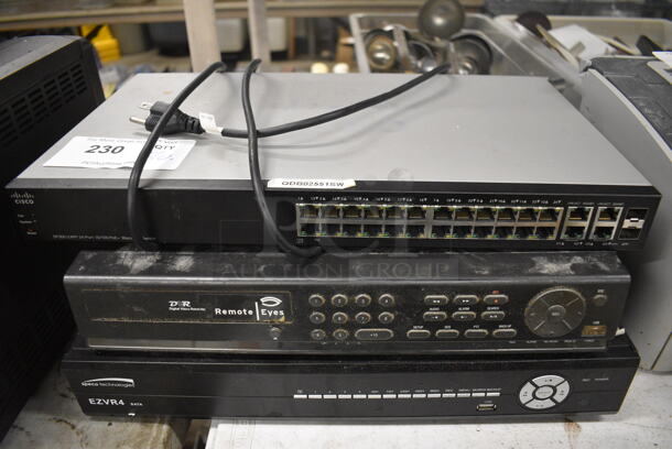 3 Various Items; Cisco SF300-24PP 24 Port, Speco Technologies EZVR4 and Security Camera Recorder. Includes 17.5x10.5x2. 3 Times Your Bid!