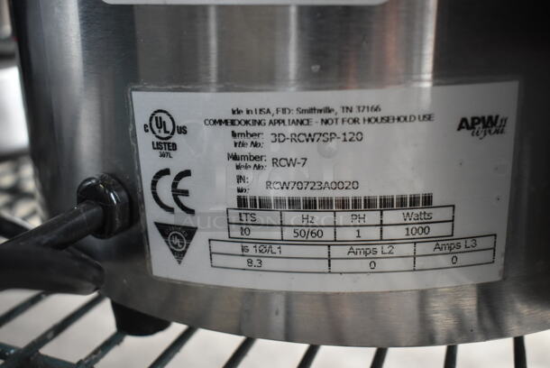 2 APW Wyott RCW-7 Stainless Steel Commercial Countertop Soup Kettle Food Warmer Rethermalizer w/ Drop In and Lid. 120 Volts, 1 Phase. 2 Times Your Bid! Tested and Working! - Image 9 of 10
