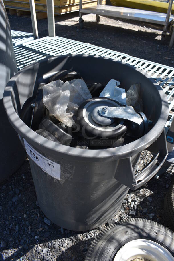 ALL ONE MONEY! Lot of Various Items Including Commercial Casters in Gray Poly Trash Can. 18x16x17 - Image 3 of 6