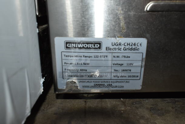 2016 Uniworld UGR-CH24 Stainless Steel Commercial Countertop Electric Powered Flat Top Griddle. 110 Volts, 1 Phase.  - Image 9 of 10